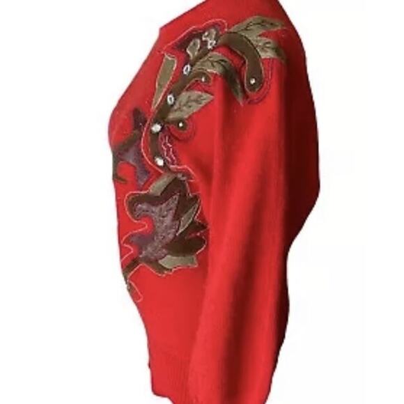 Giancarlo Ferranti Red Silk Angora Sweater Leather Applique Gems Vtg Women M - Picture 6 of 10